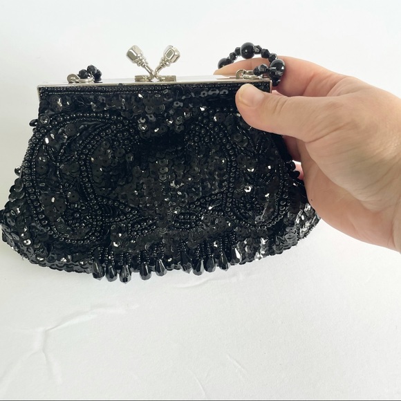Kate Landry Black Sequin Evening Wristlet Hand Bag - Picture 4 of 15